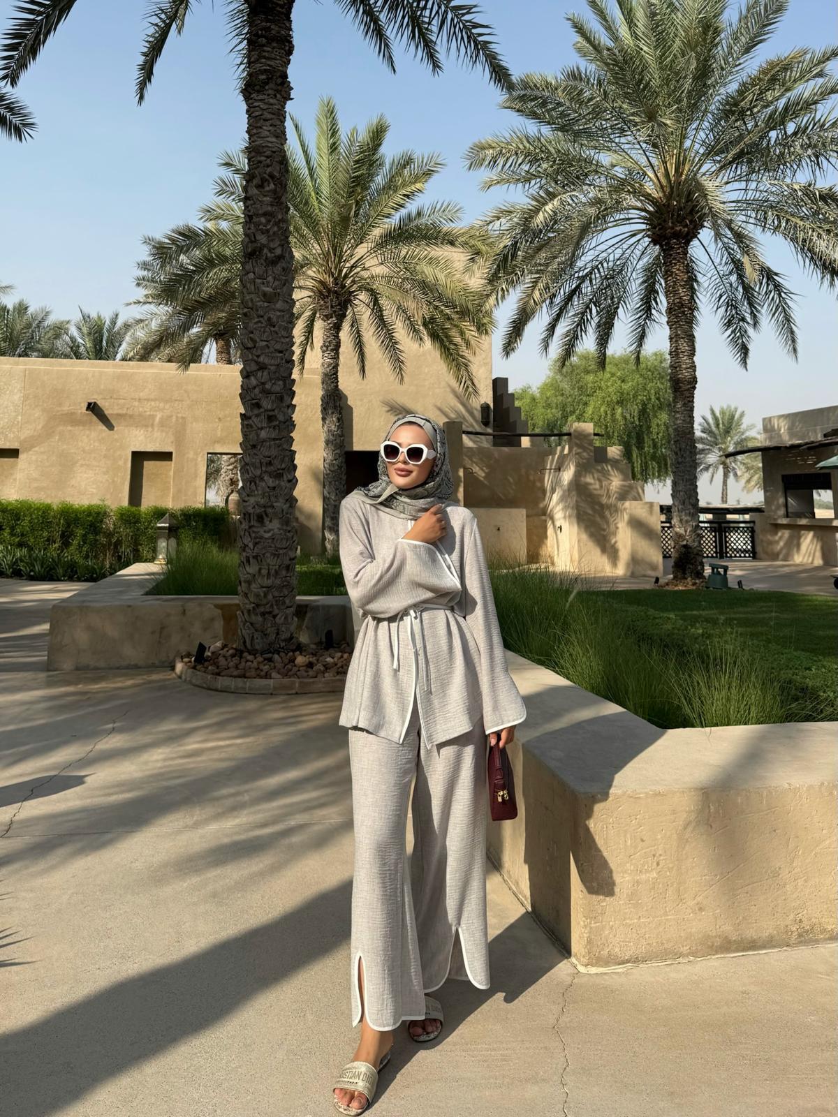 Kimono Style Top and Pant Matching Sets in Gray