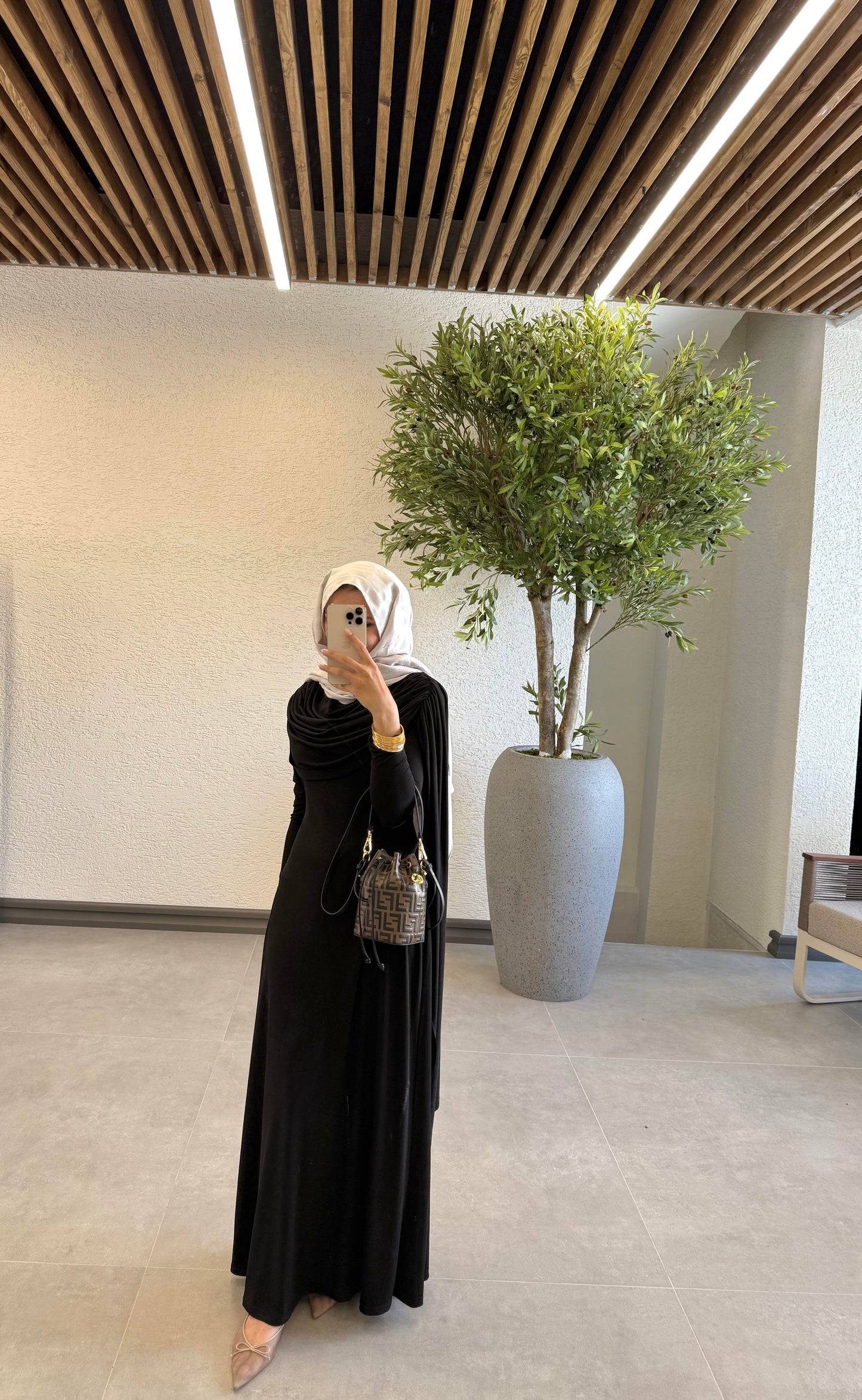 Black Evening Gown with Shawl Collar and Cape Detail