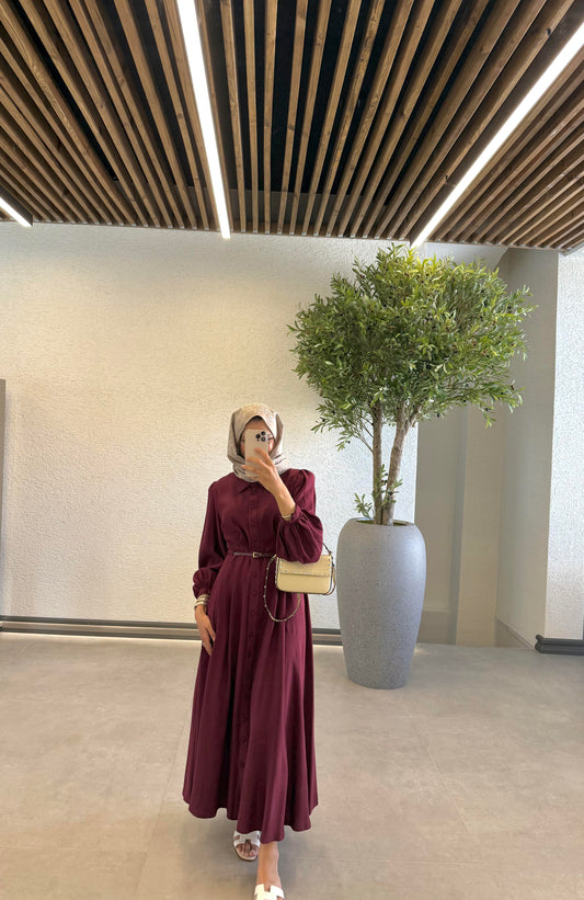 July Belted Burgundy Dress