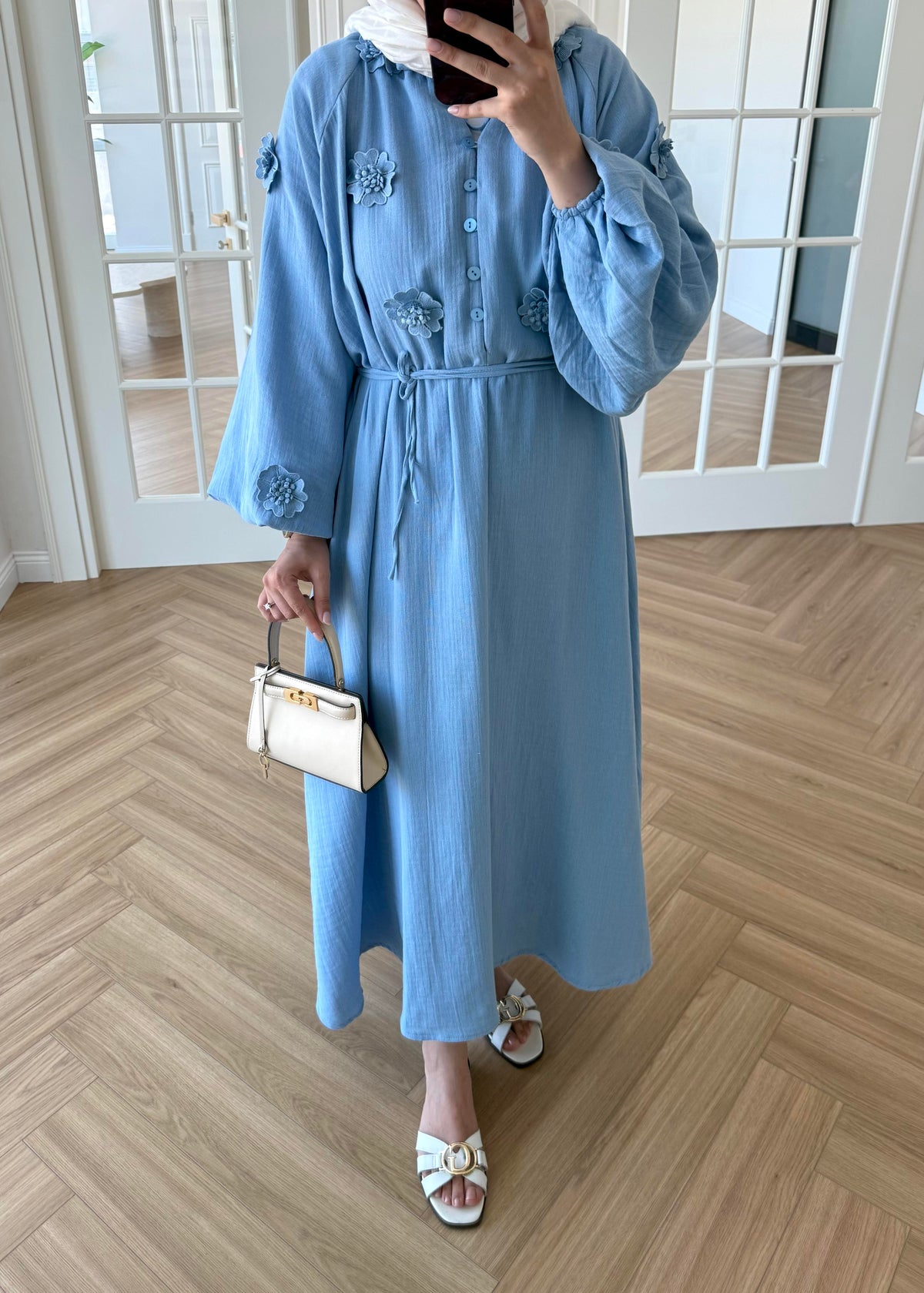 Aliza Floral Embroidered Muslin Dress Blue