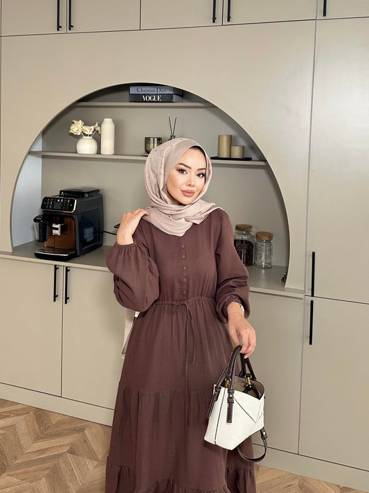 Maxi Muslin Dress- Brown