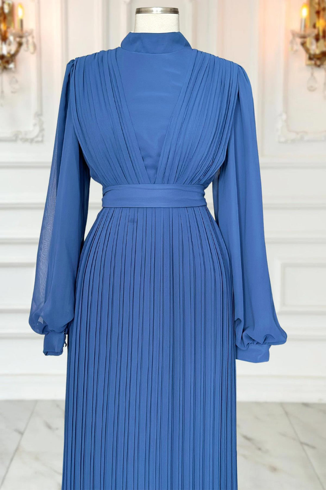 Alina Modest Evening Dress - Indigo