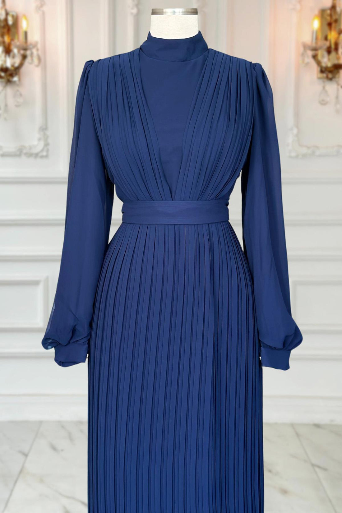 Alina Modest Evening Dress - Navy