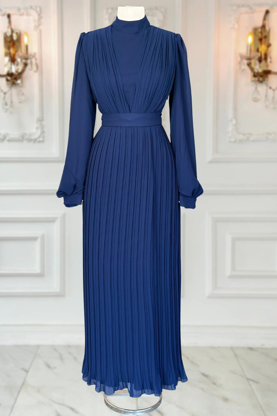 Alina Modest Evening Dress - Navy