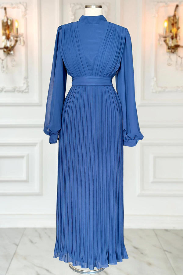 Alina Modest Evening Dress - Indigo