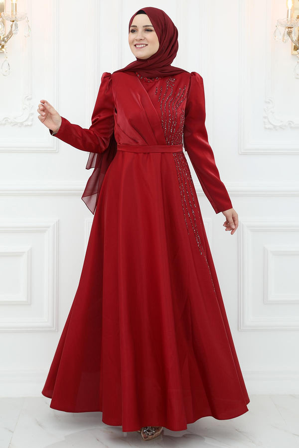 Armağan Modest Evening Dress - Burgundy