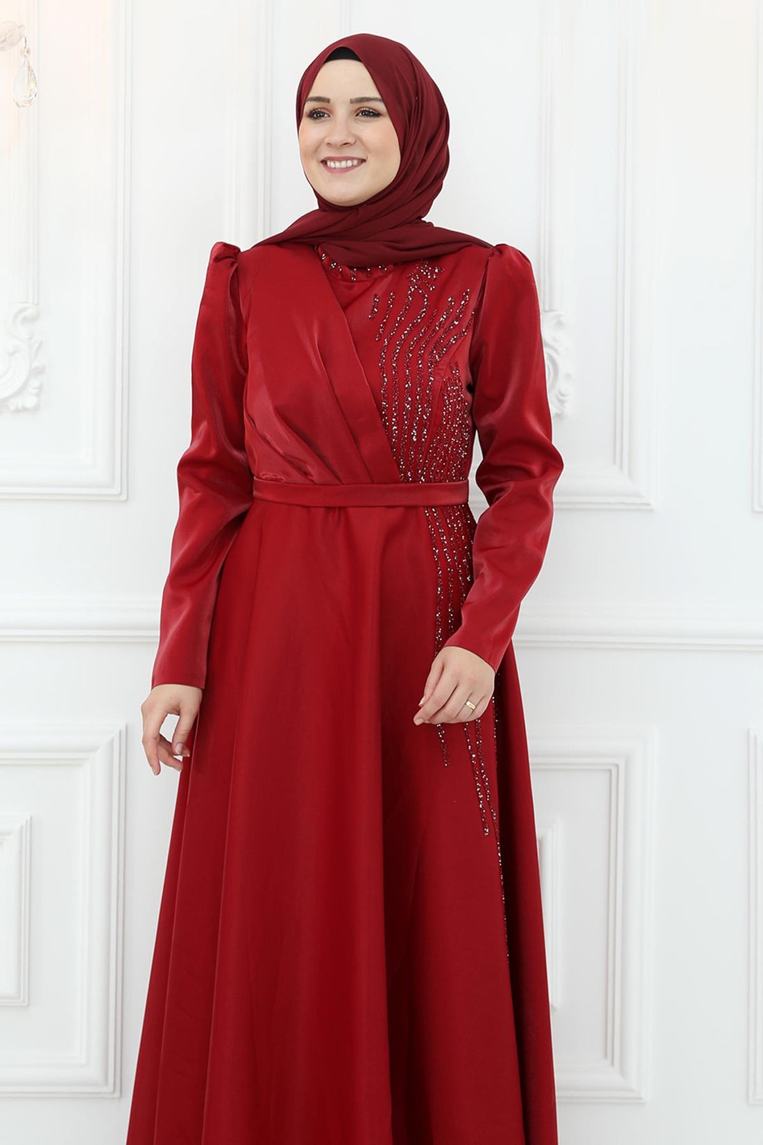 Armağan Modest Evening Dress - Burgundy