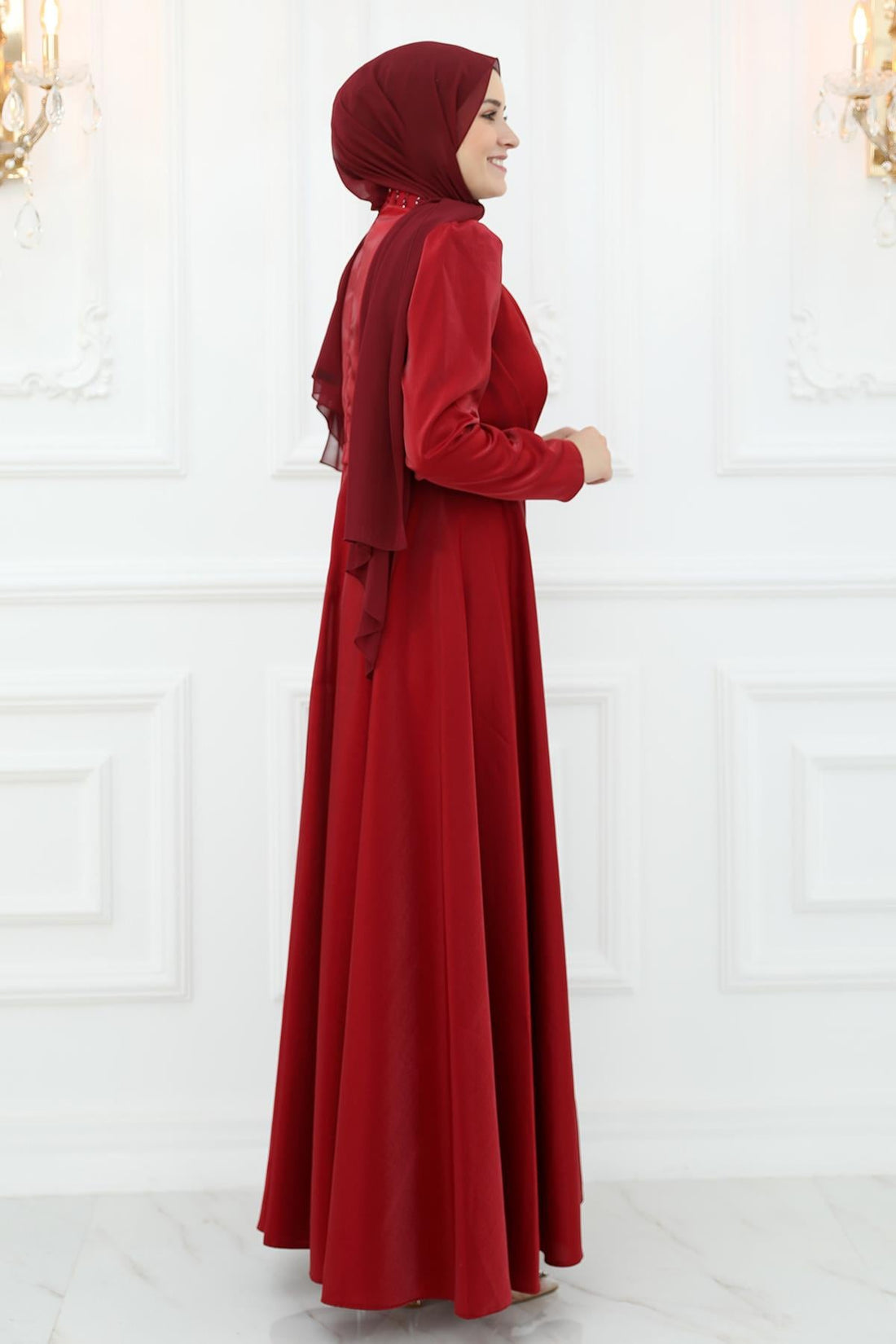 Armağan Modest Evening Dress - Burgundy