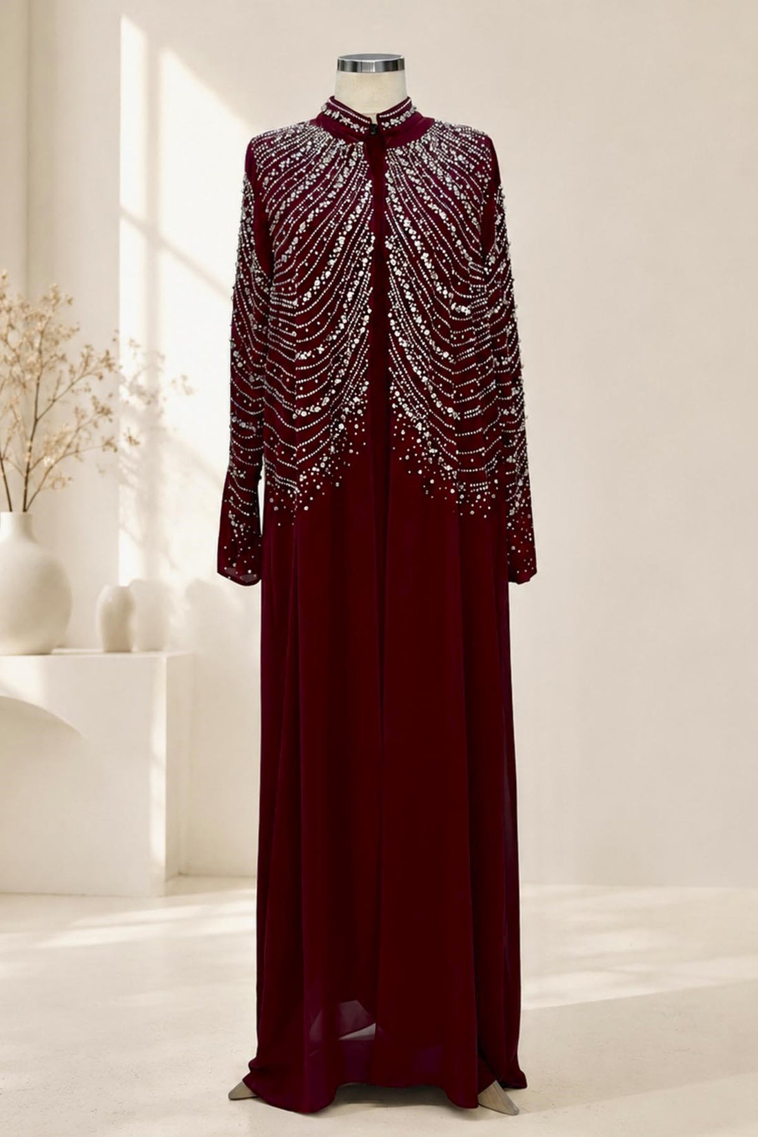 Aşiyan Modest Evening Dress - Burgundy