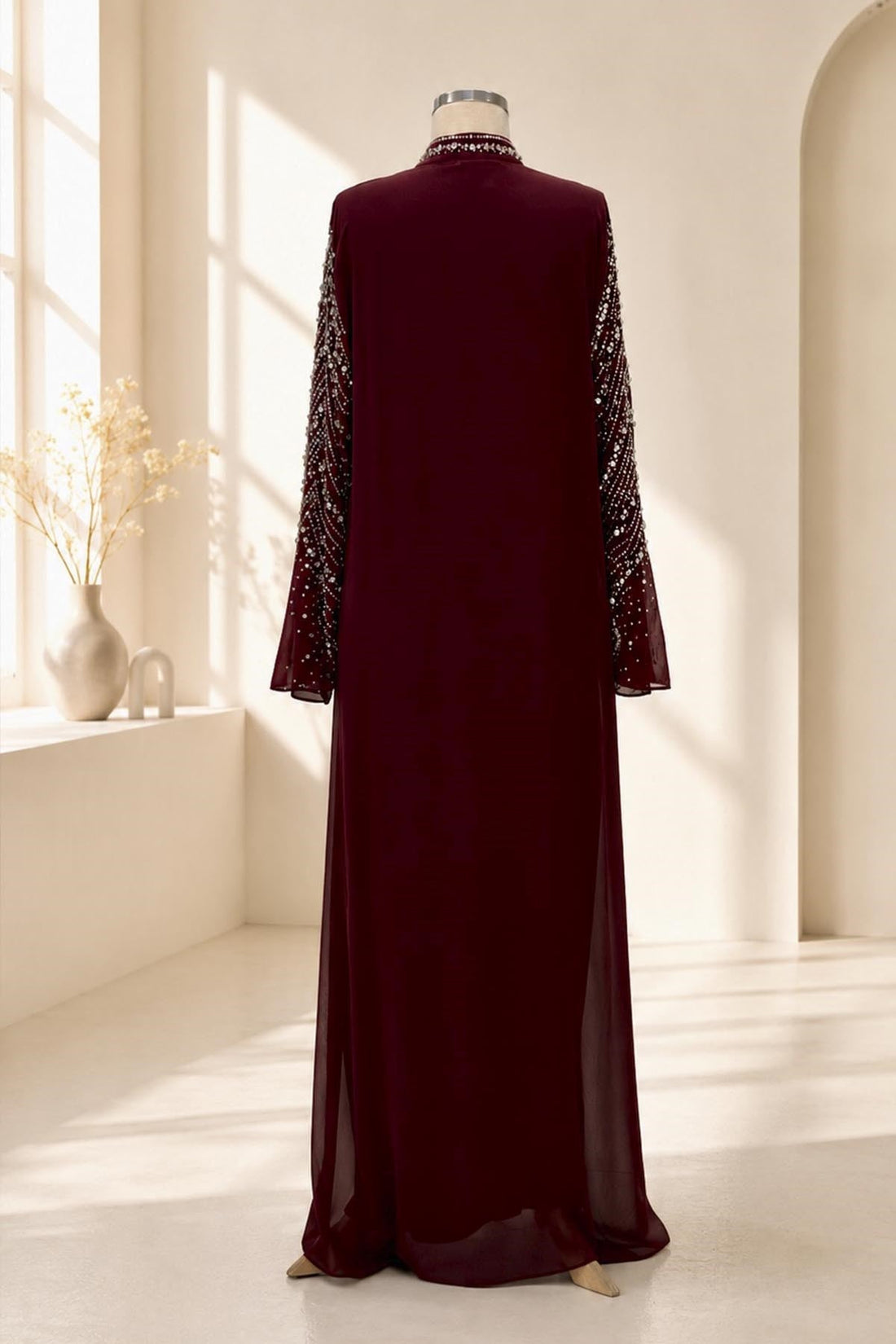 Aşiyan Modest Evening Dress - Burgundy