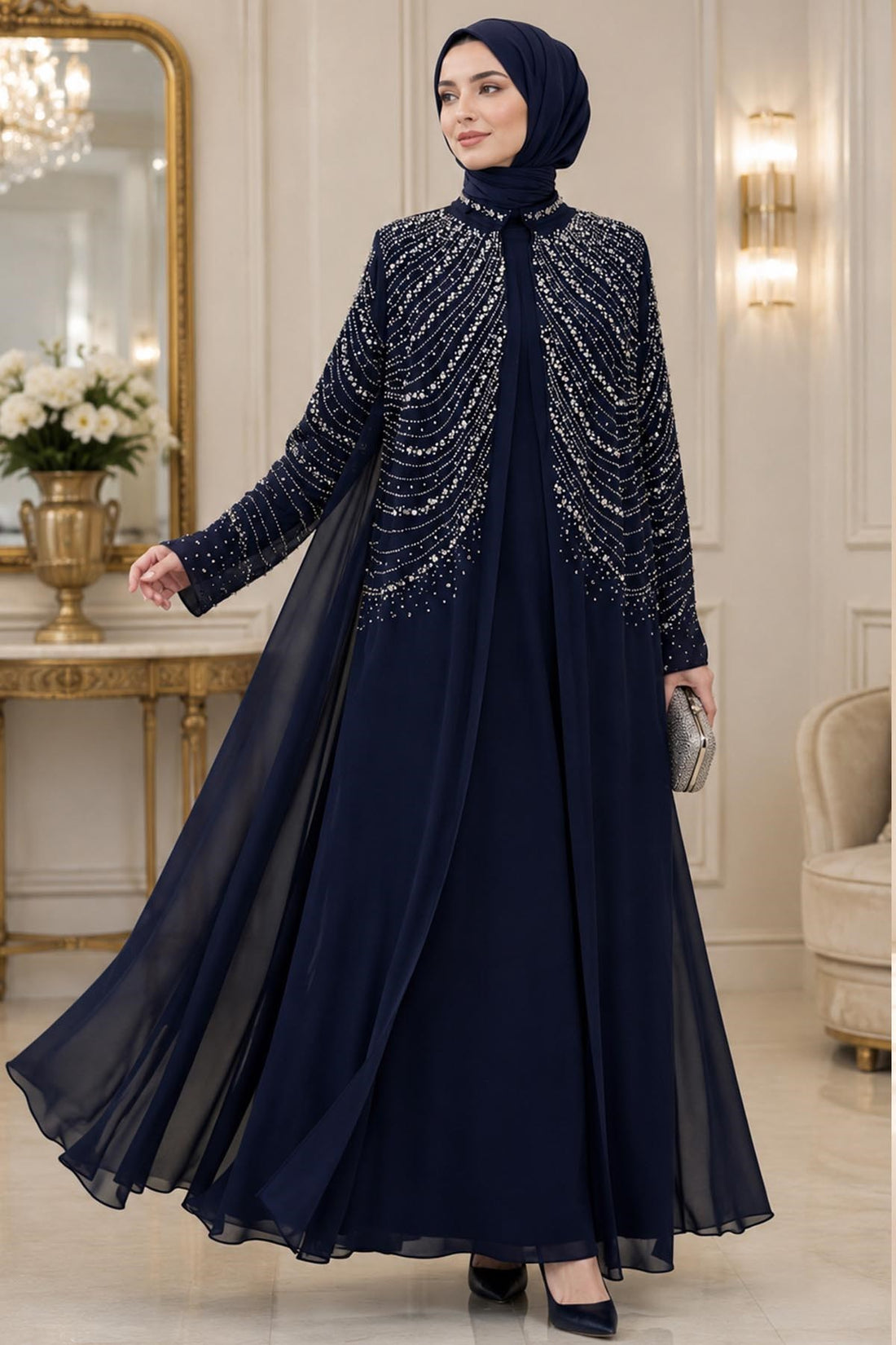 Aşiyan Modest Evening Dress - Navy