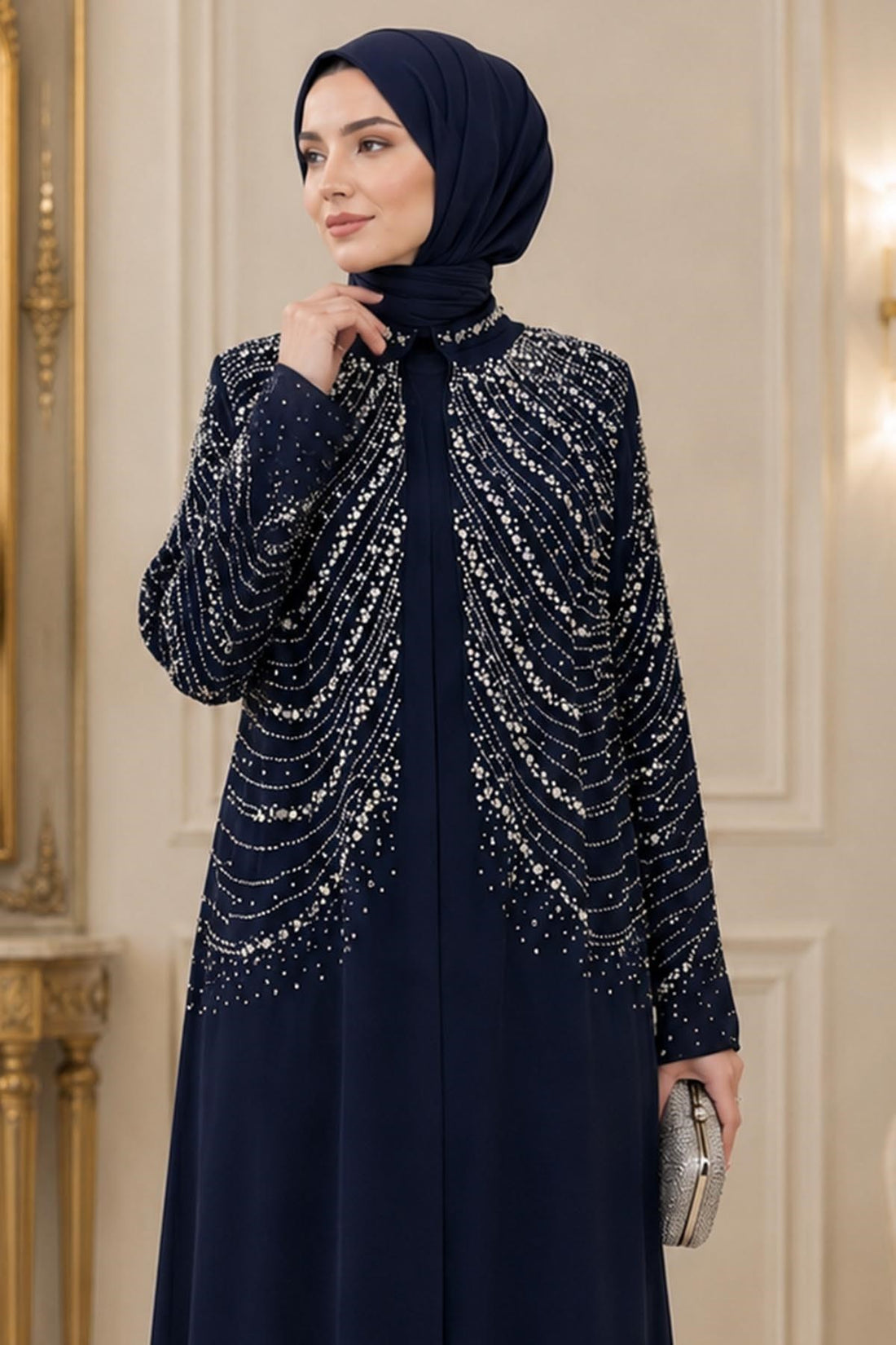 Aşiyan Modest Evening Dress - Navy
