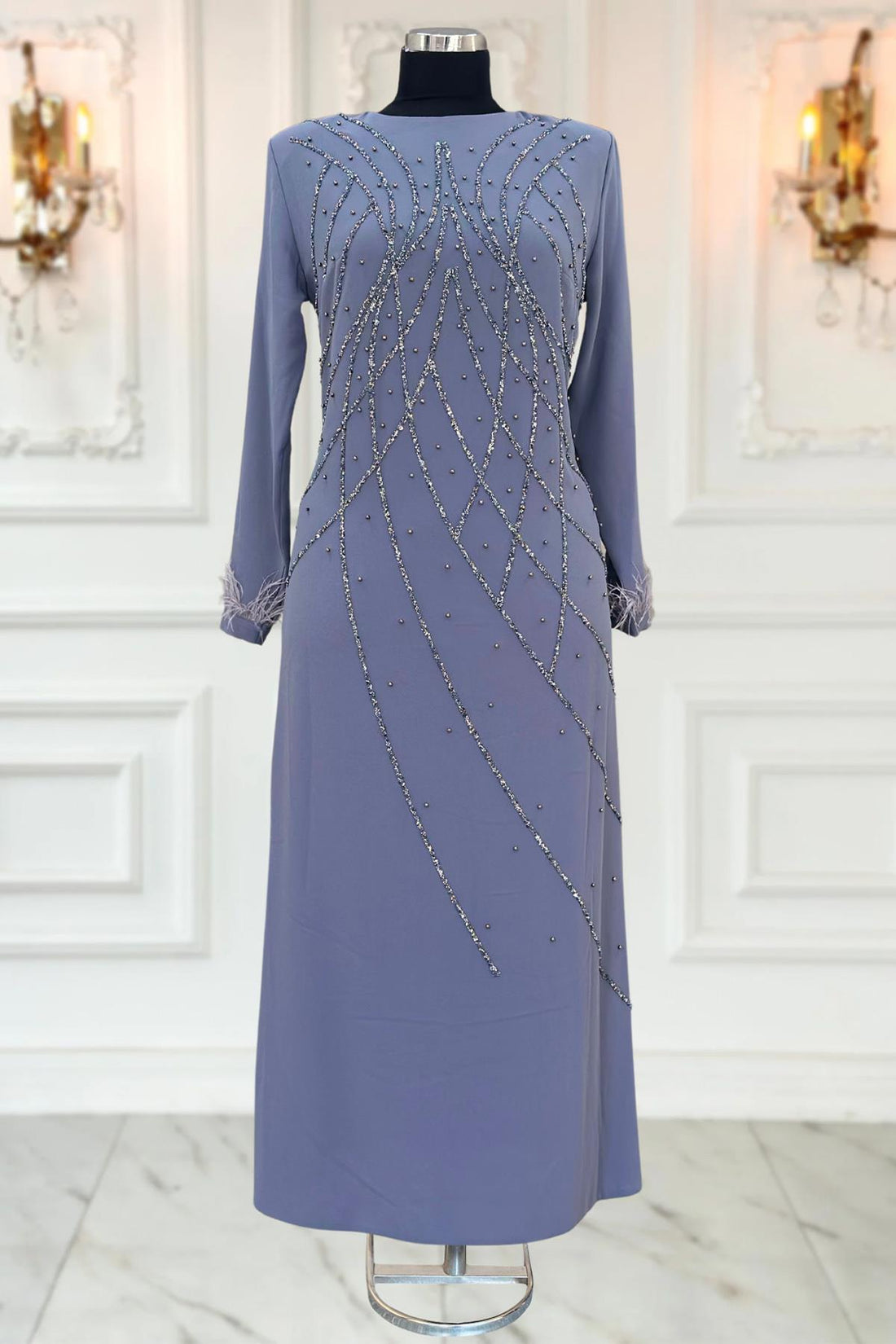 Asude Modest Evening Dress - Grey