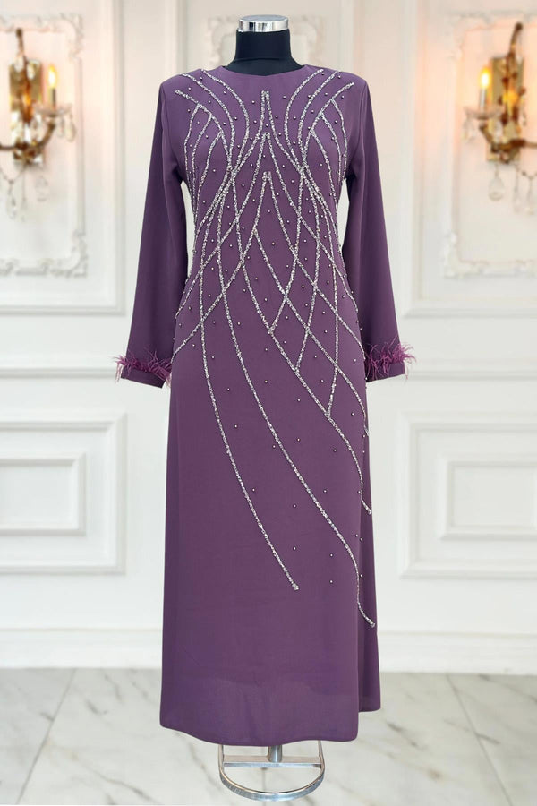 Asude Modest Evening Dress - Dusty Rose