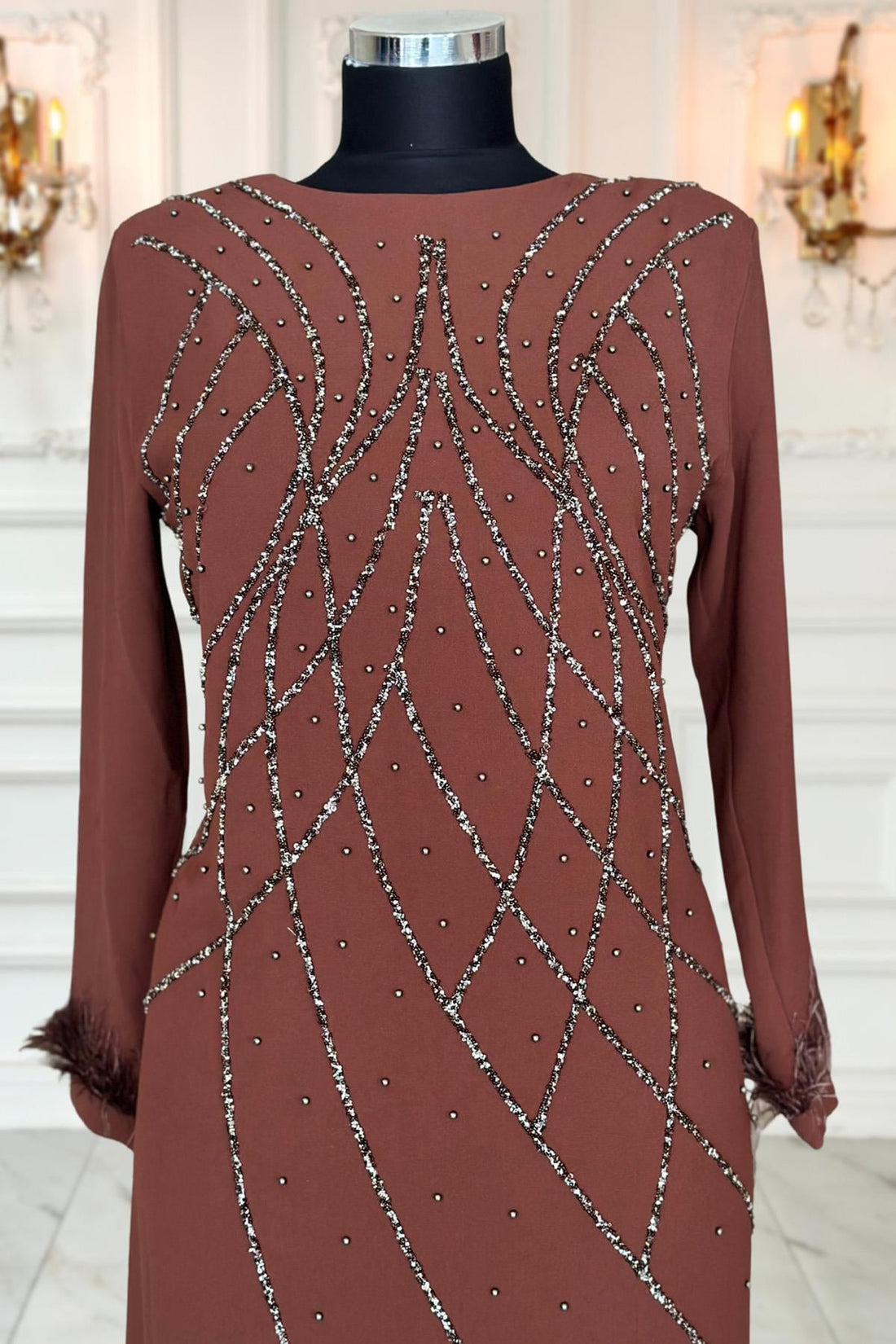 Asude Modest Evening Dress - Brown