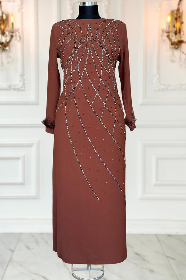Asude Modest Evening Dress - Brown