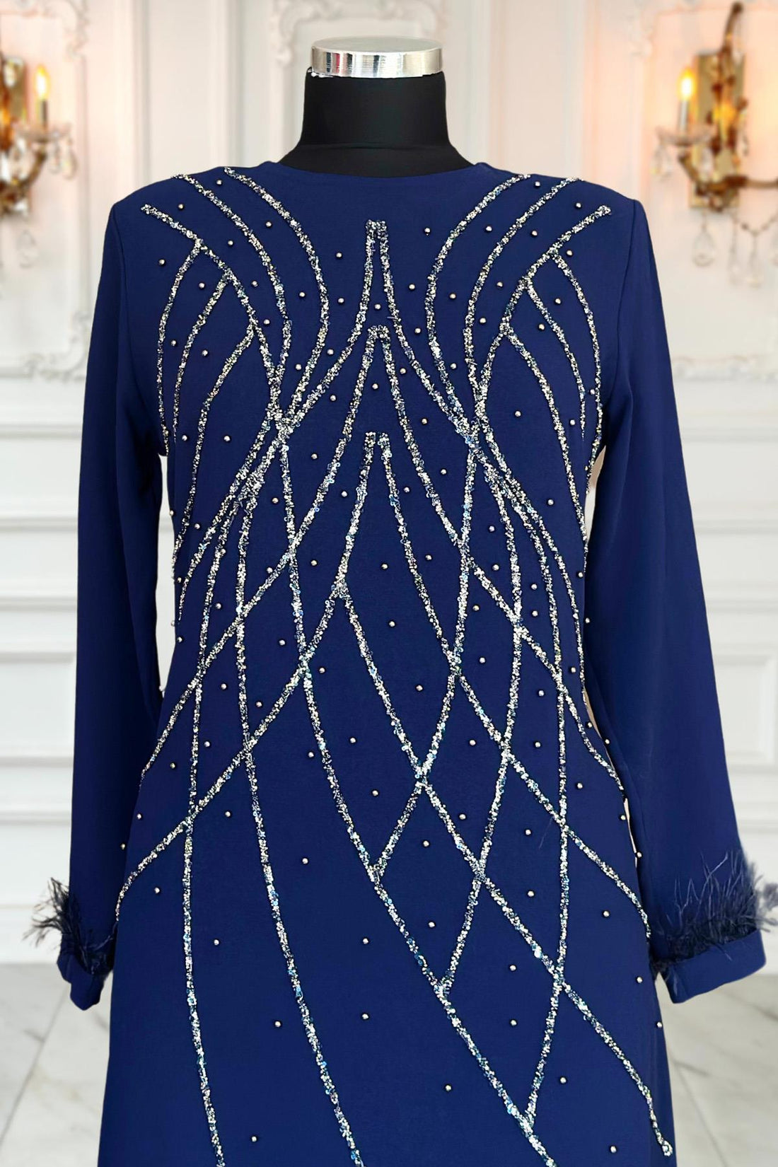 Asude Modest Evening Dress - Navy