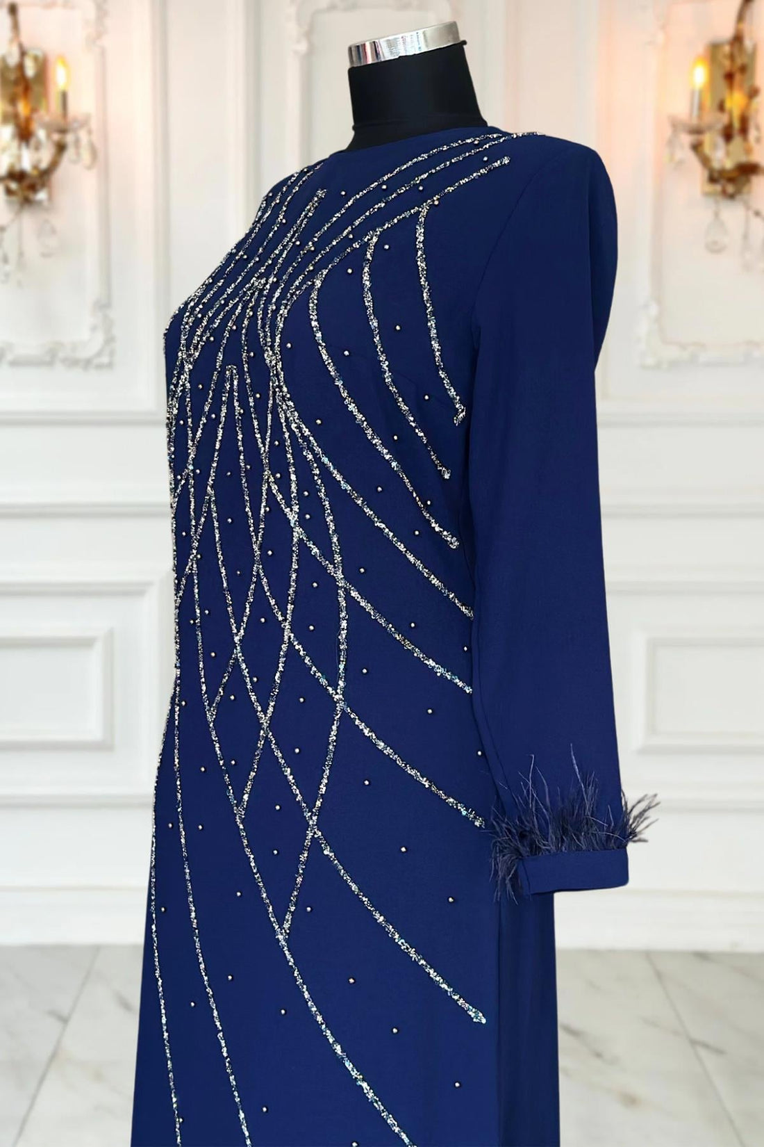 Asude Modest Evening Dress - Navy