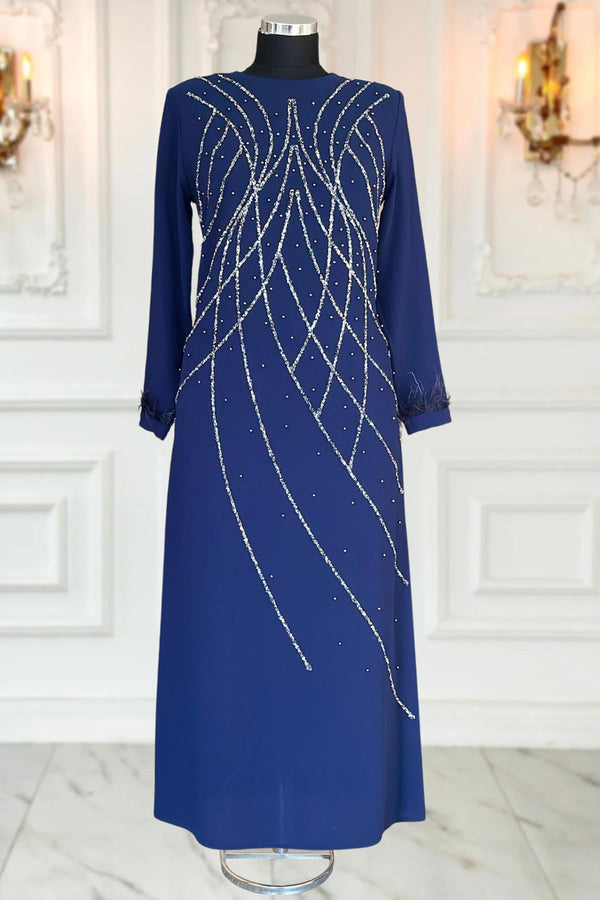 Asude Modest Evening Dress - Navy