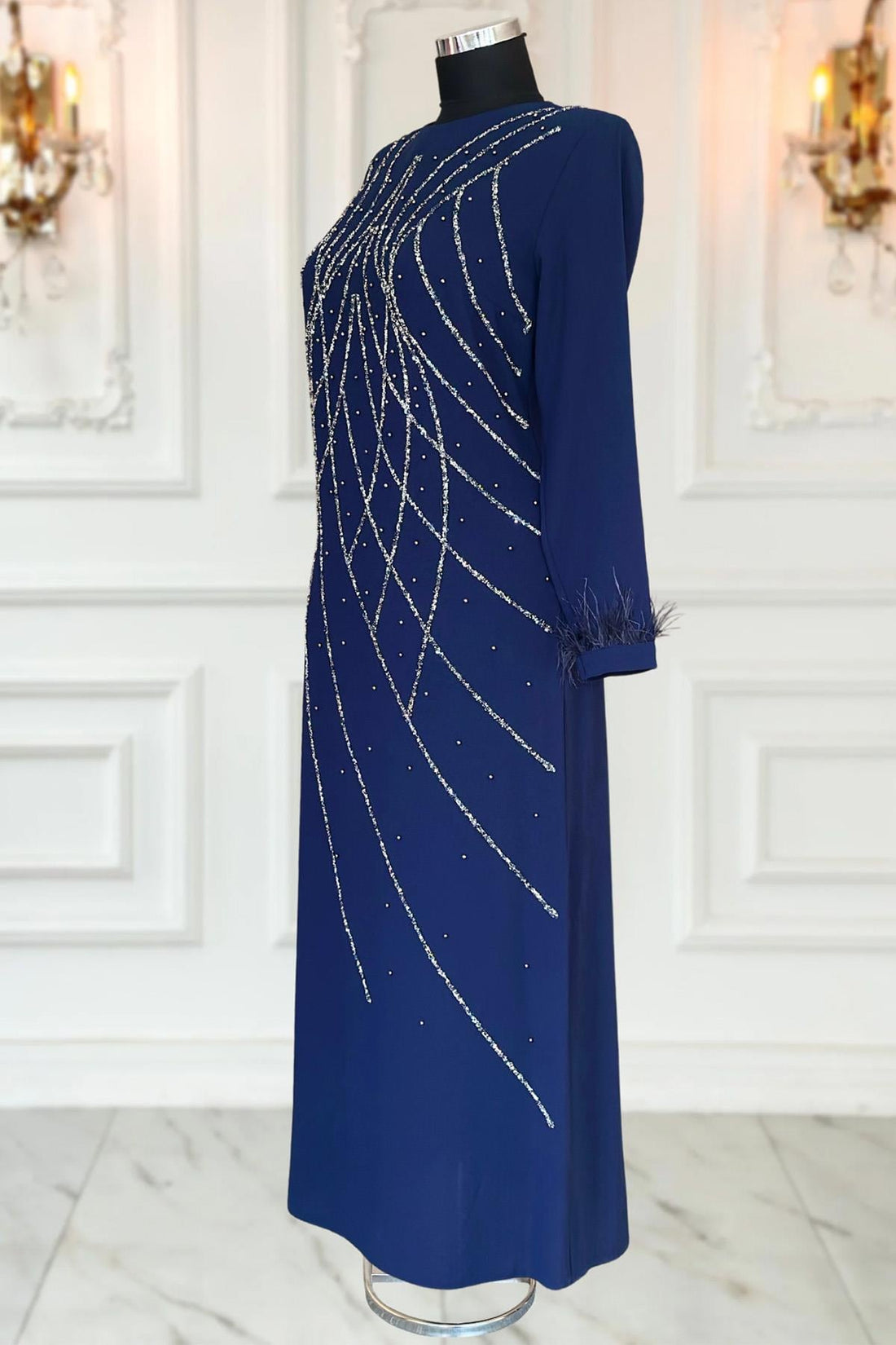 Asude Modest Evening Dress - Navy