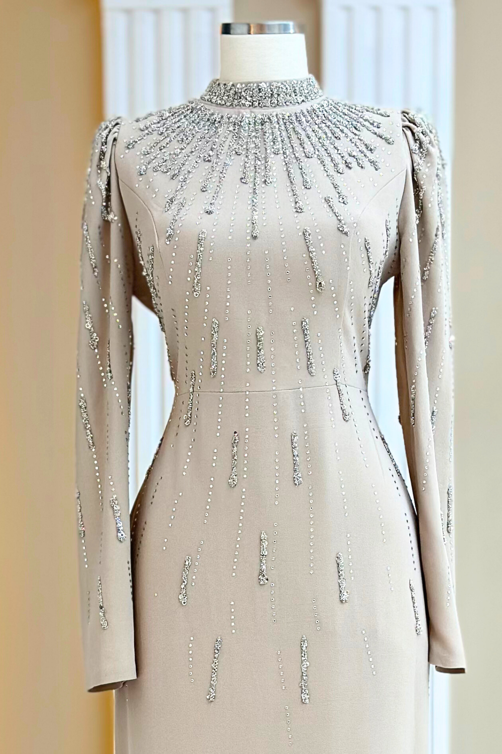 Ayla Modest Evening Dress - Beige