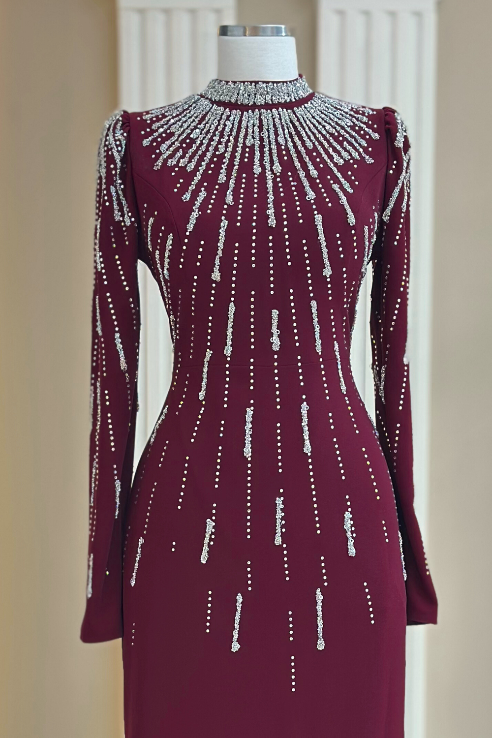 Ayla Modest Evening Dress - Burgundy