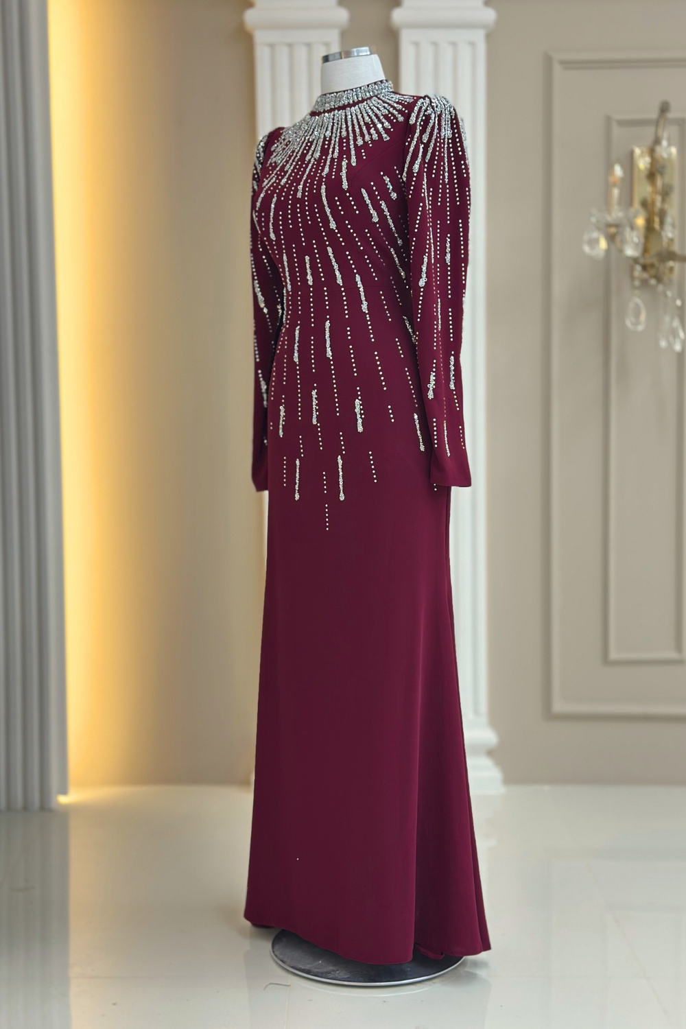 Ayla Modest Evening Dress - Burgundy