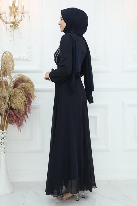 Belgin Modest Evening Dress - Navy