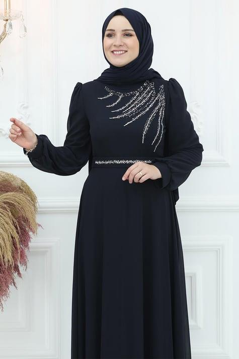 Belgin Modest Evening Dress - Navy