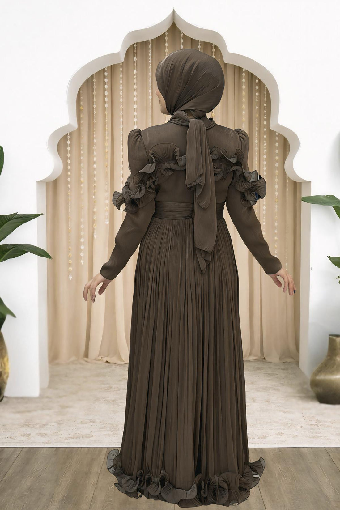 Beliz Modest Evening Dress - Brown