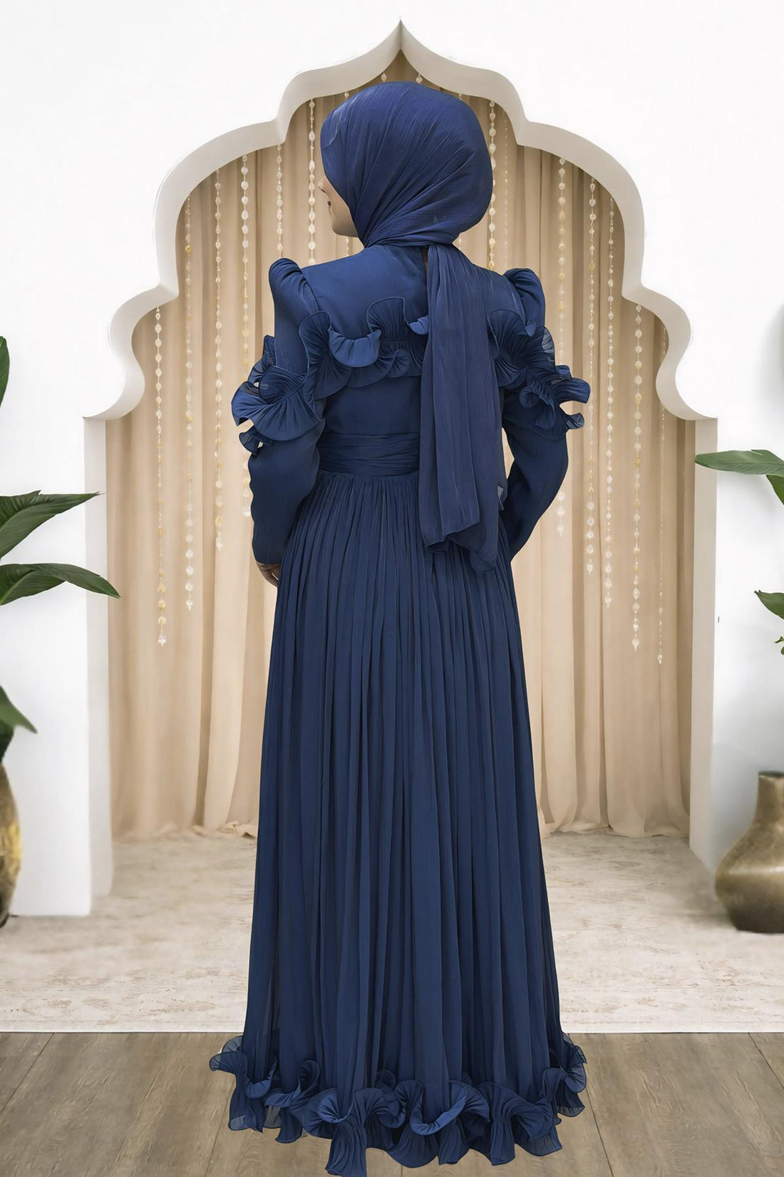 Beliz Modest Evening Dress - Navy