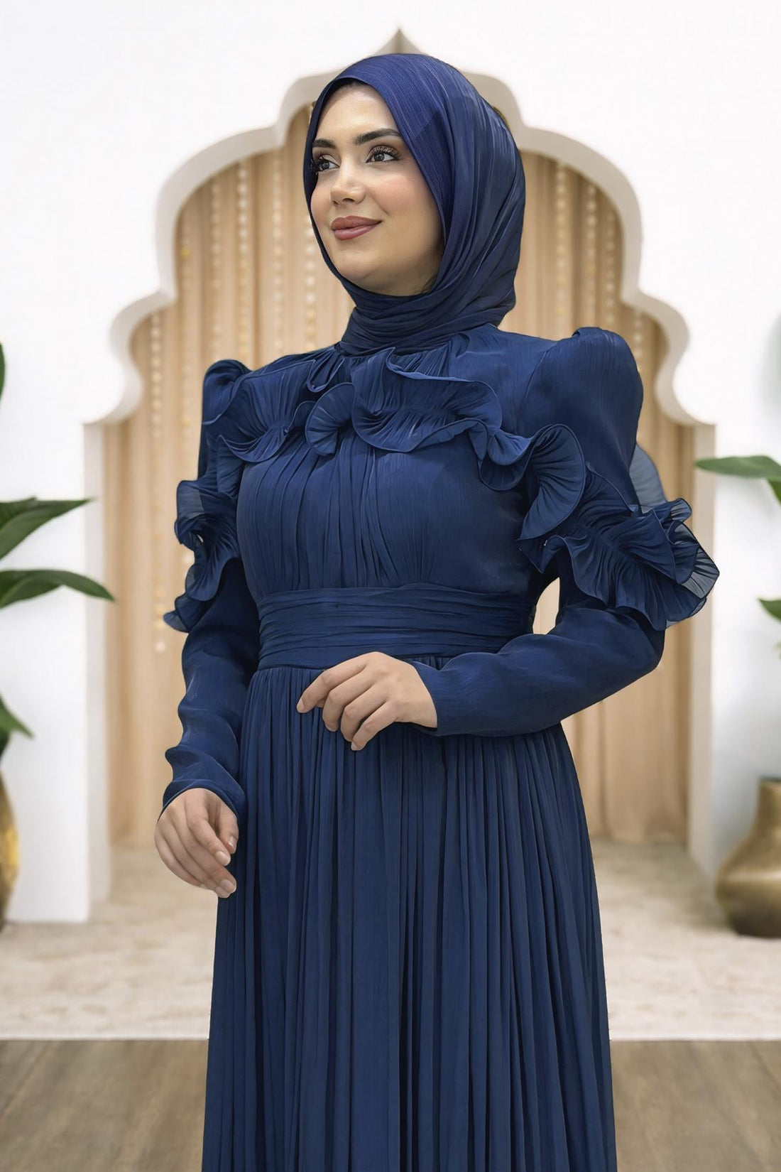 Beliz Modest Evening Dress - Navy