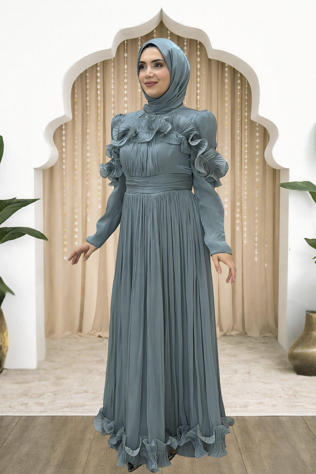 Beliz Modest Evening Dress - Teal