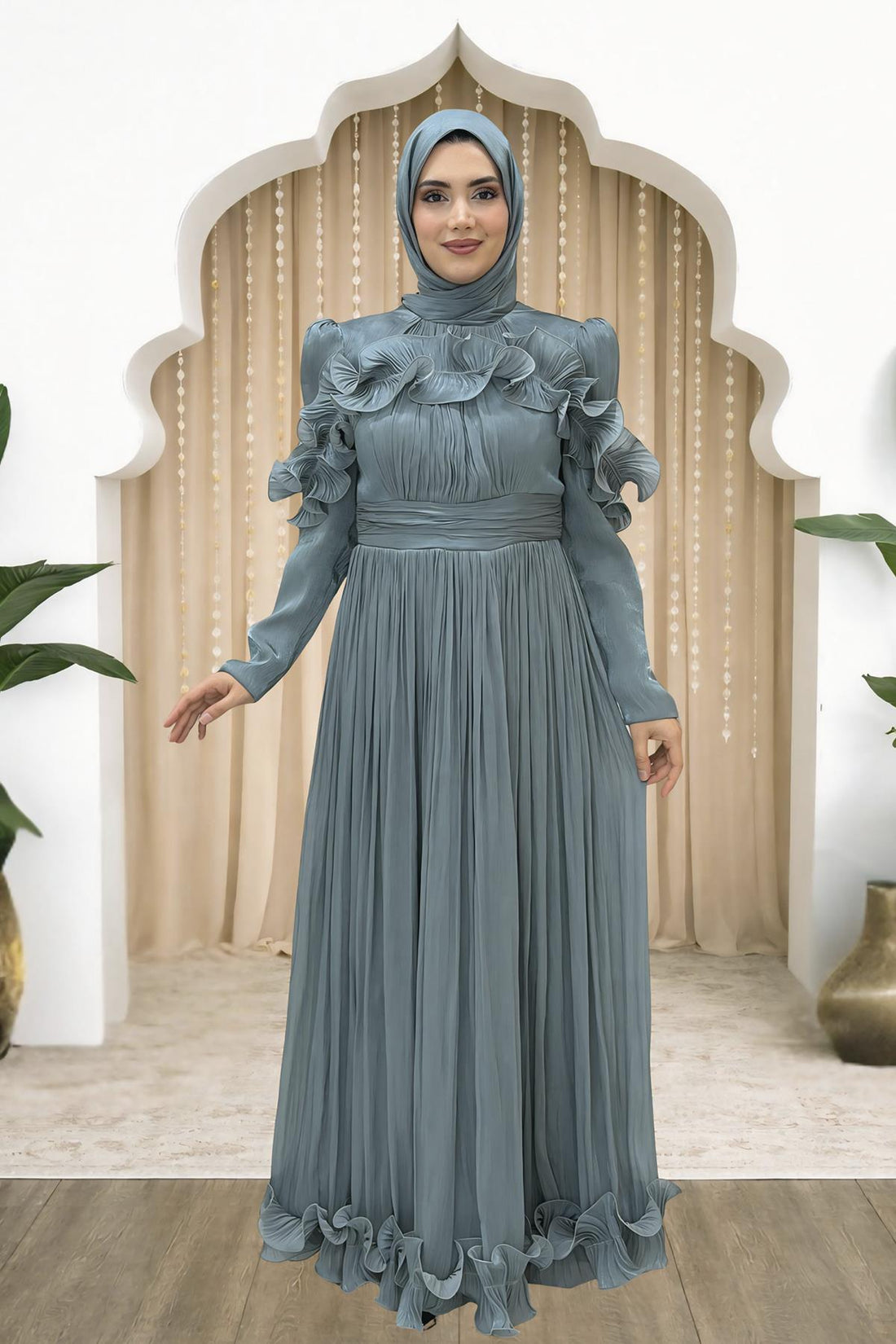 Beliz Modest Evening Dress - Teal