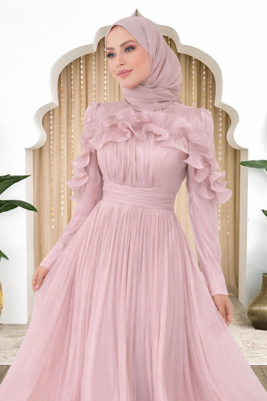 Beliz Modest Evening Dress - Blush Pink