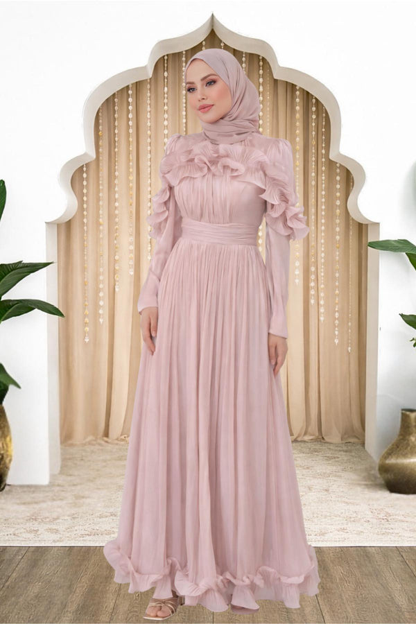 Beliz Modest Evening Dress - Blush Pink
