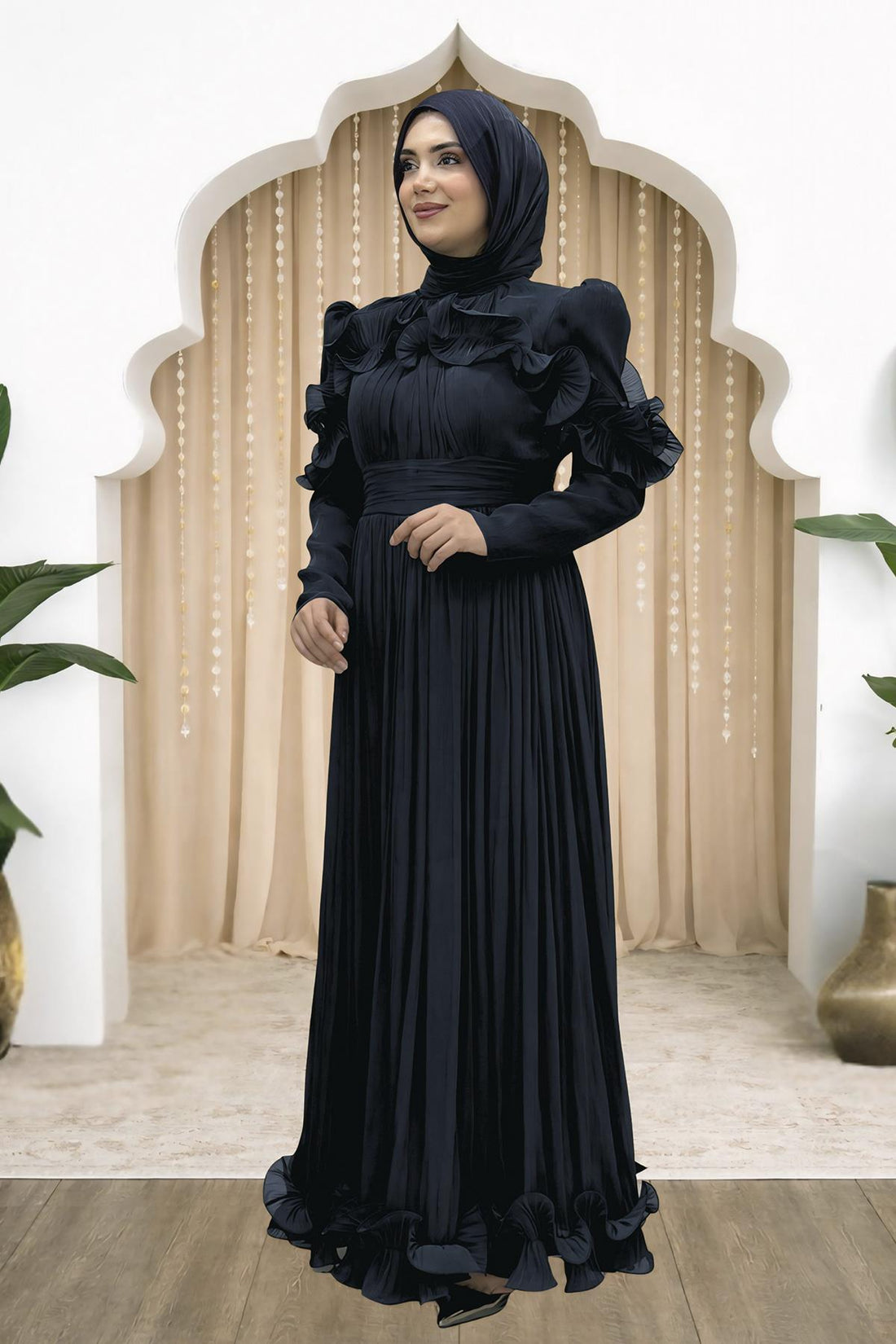 Beliz Modest Evening Dress - Black