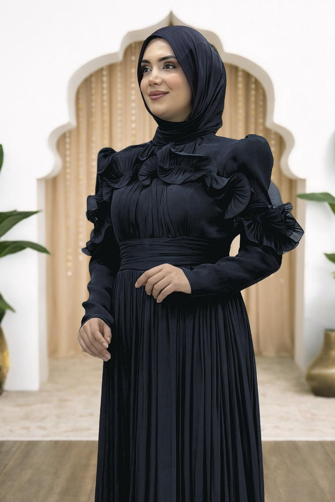 Beliz Modest Evening Dress - Black