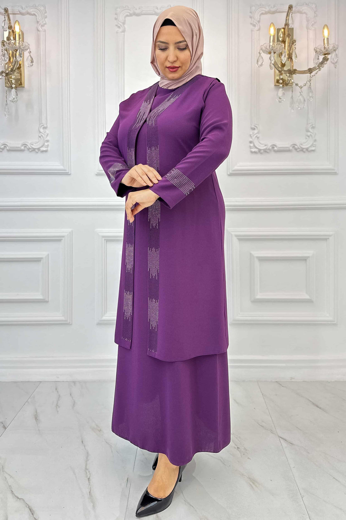 Beril Modest Evening Dress - Plum