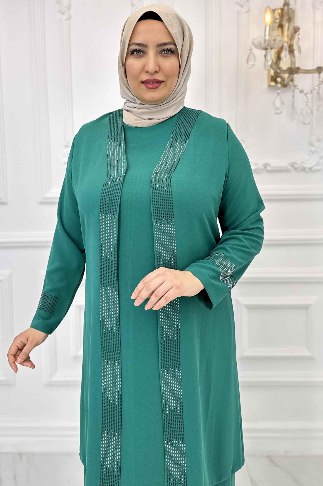Beril Modest Evening Dress - Emerald