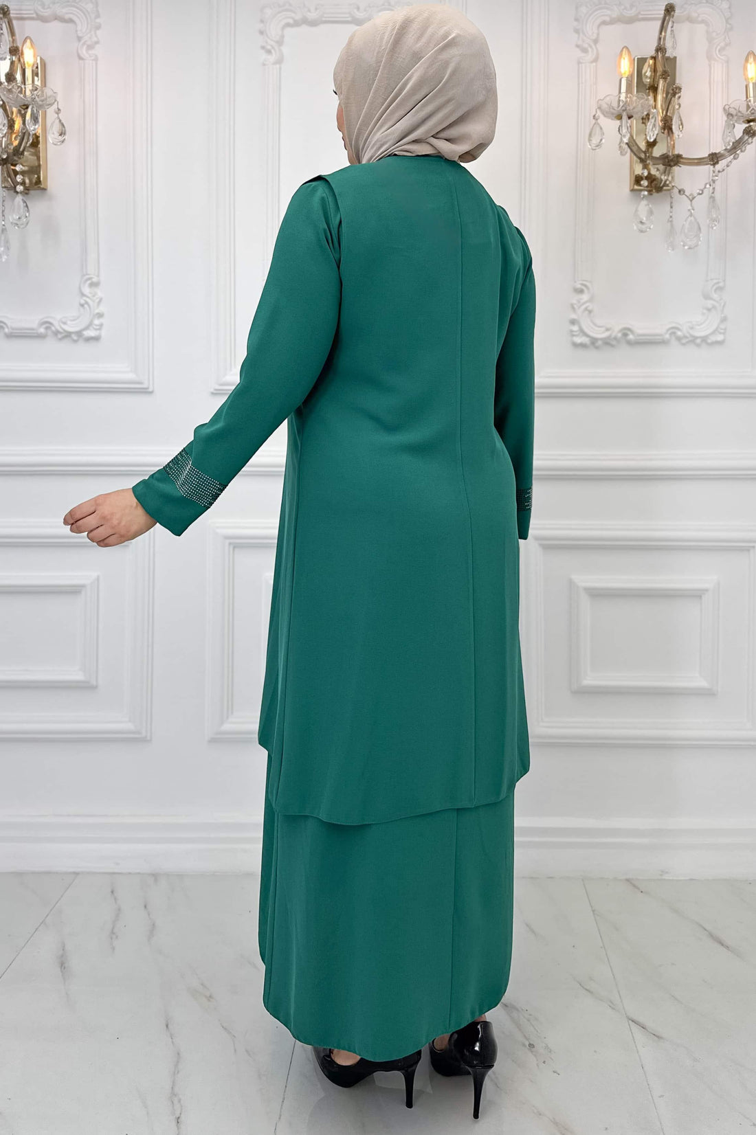 Beril Modest Evening Dress - Emerald