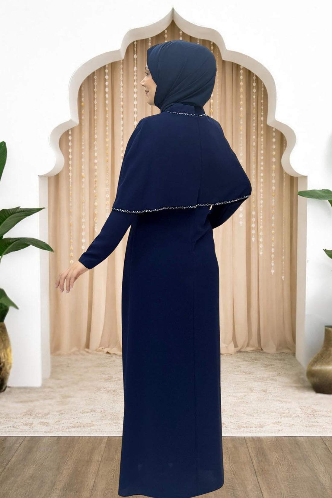 Sunay Modest Evening Dress - Navy