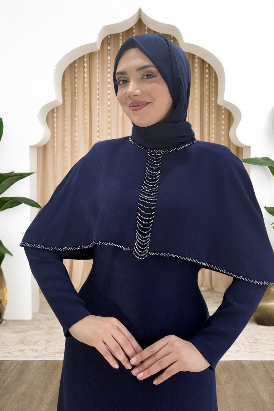 Sunay Modest Evening Dress - Navy