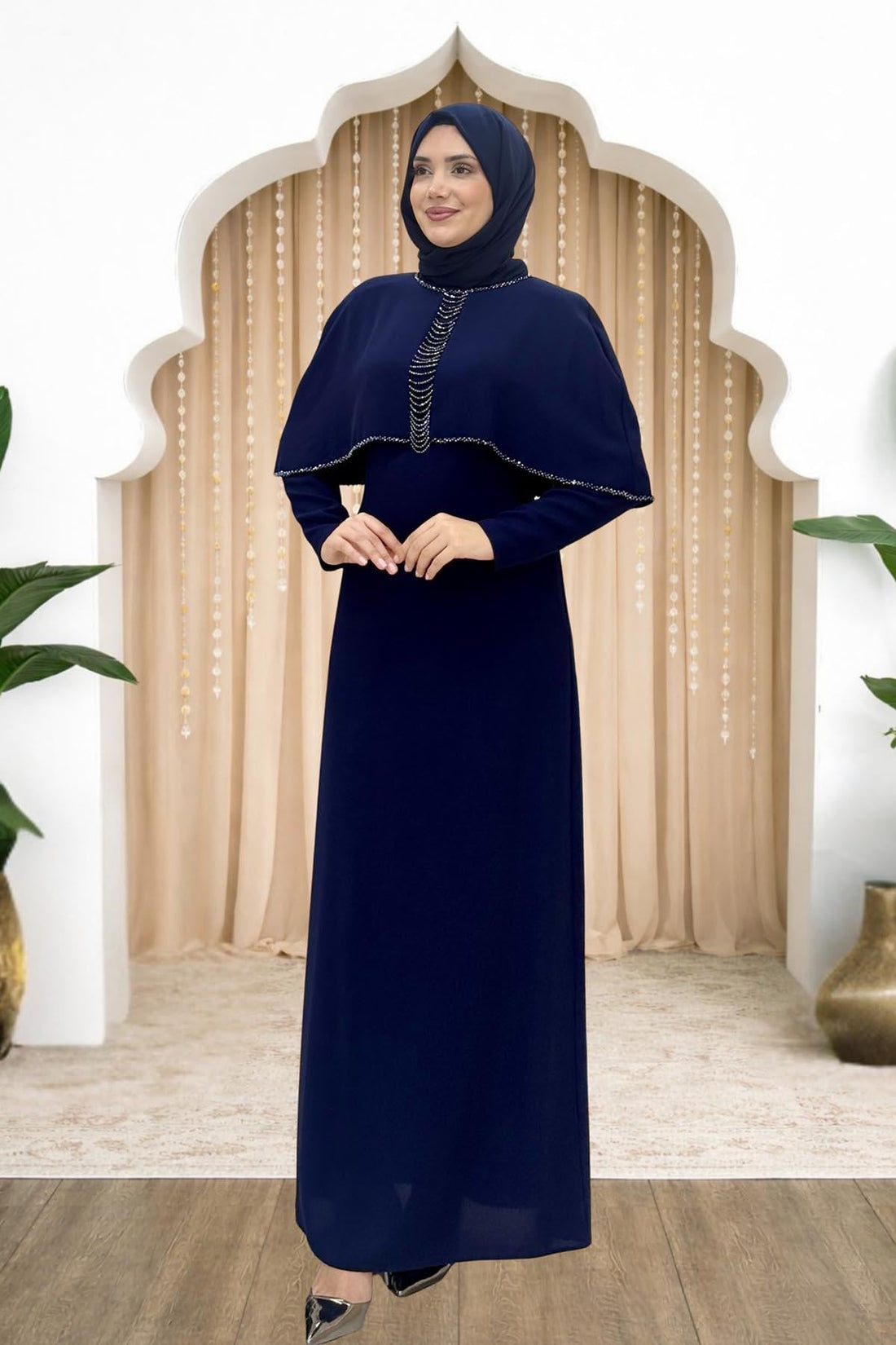 Sunay Modest Evening Dress - Navy