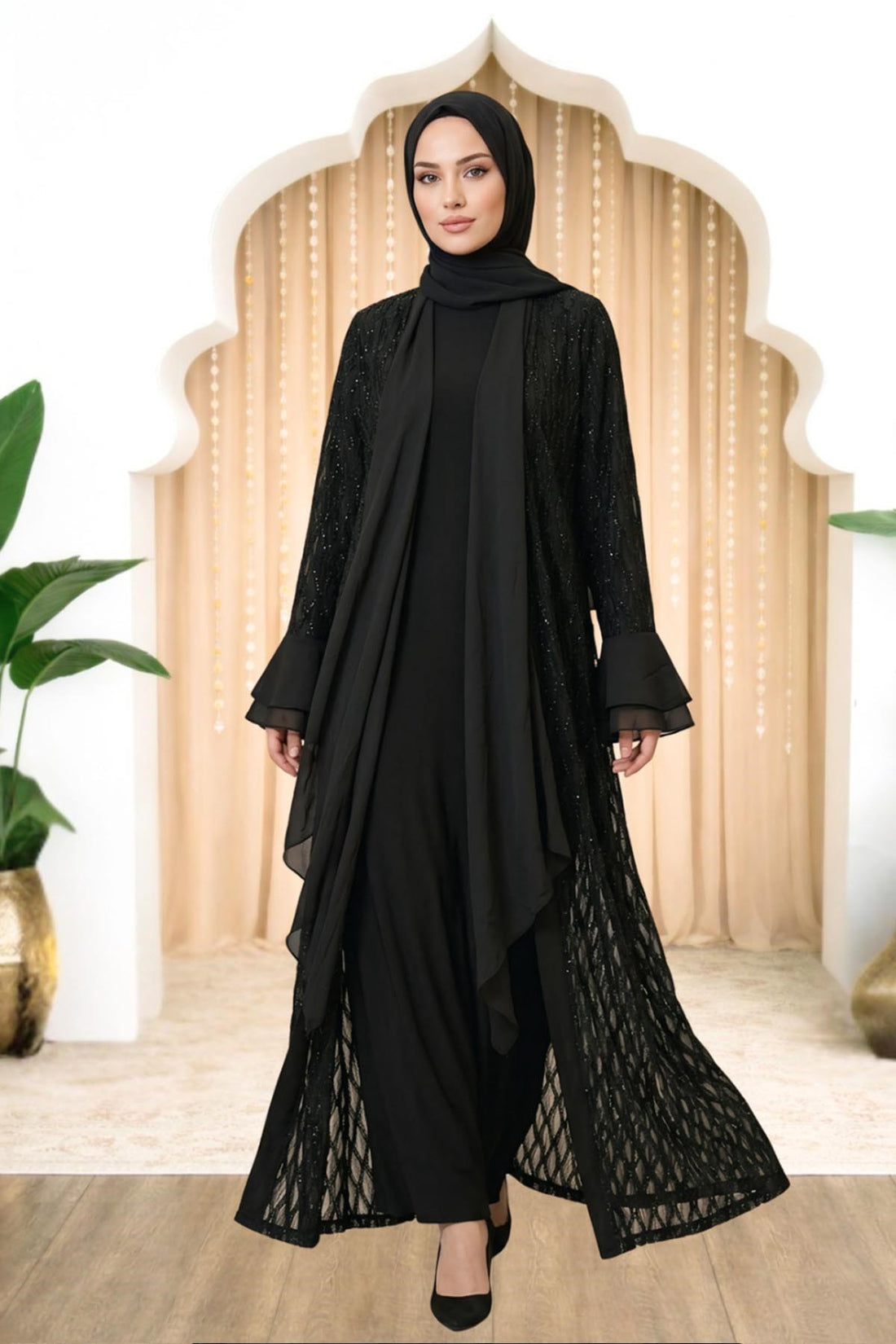 Burcu Modest Evening Dress - Black