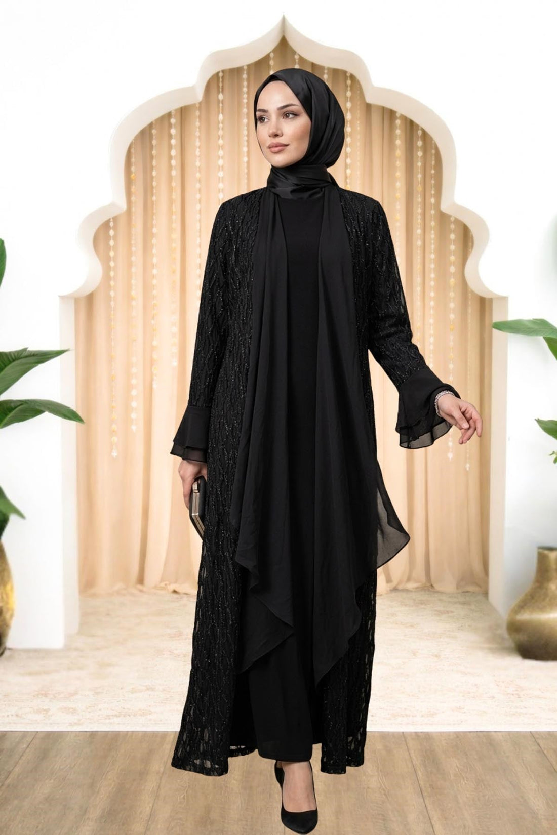 Burcu Modest Evening Dress - Black