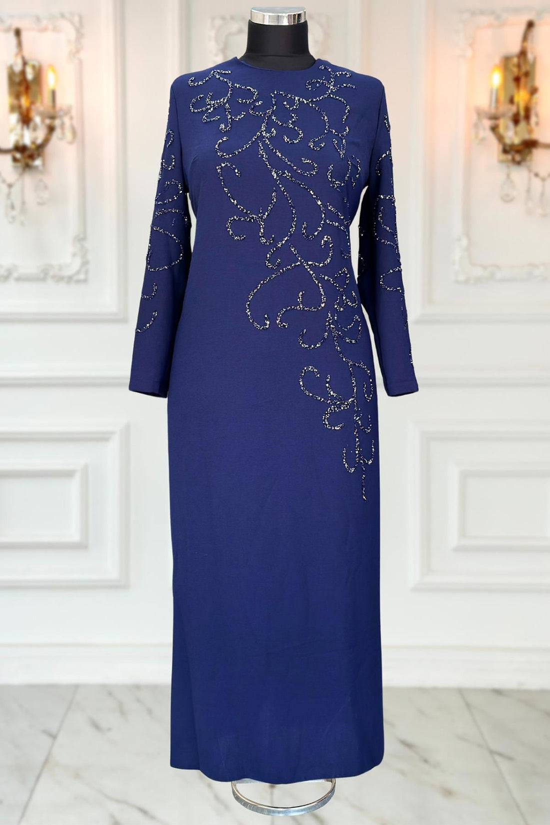 Cansu Modest Evening Dress - Navy