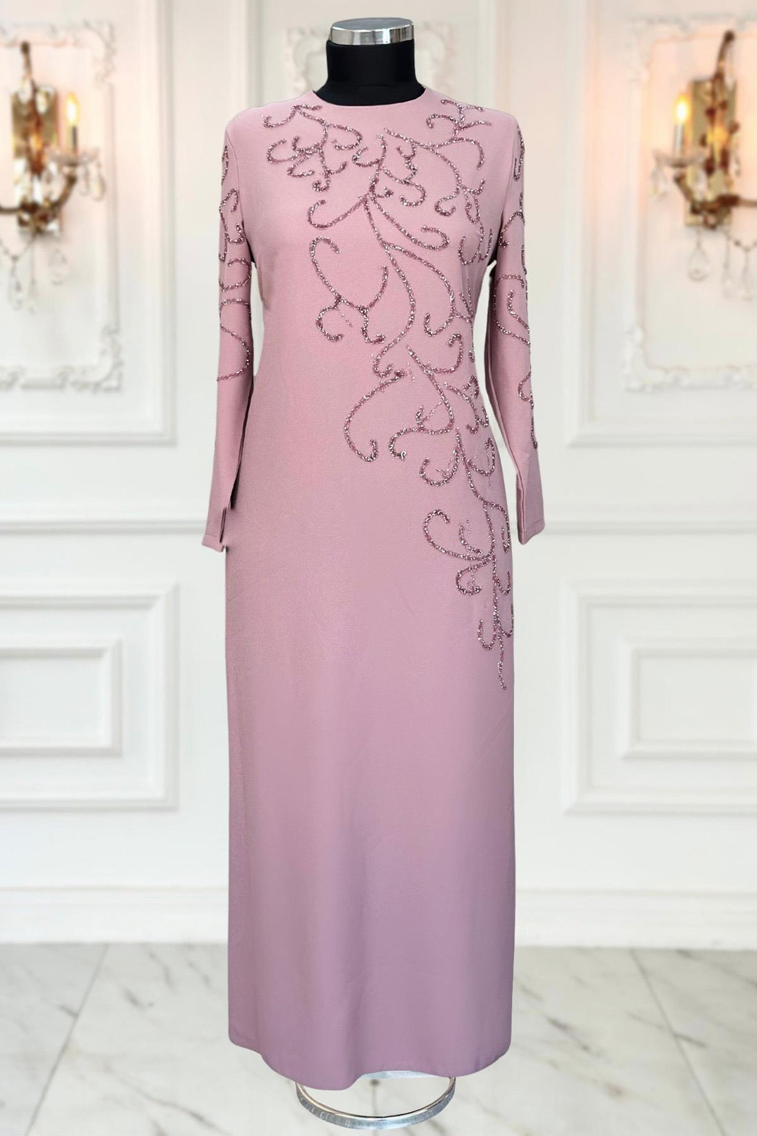 Cansu Modest Evening Dress - Blush Pink