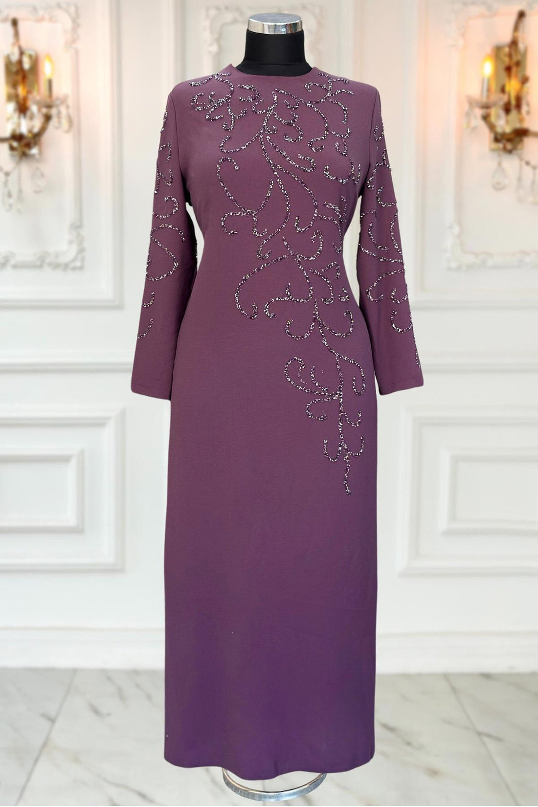Cansu Modest Evening Dress - Violet