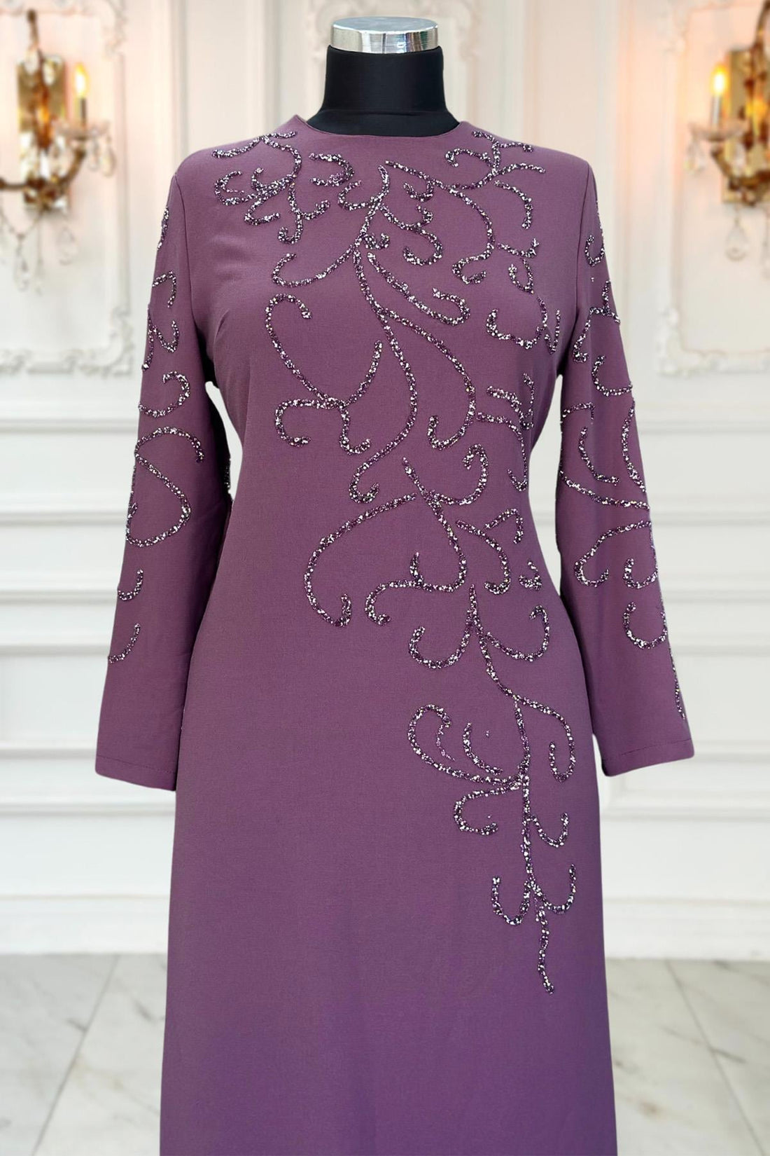 Cansu Modest Evening Dress - Violet